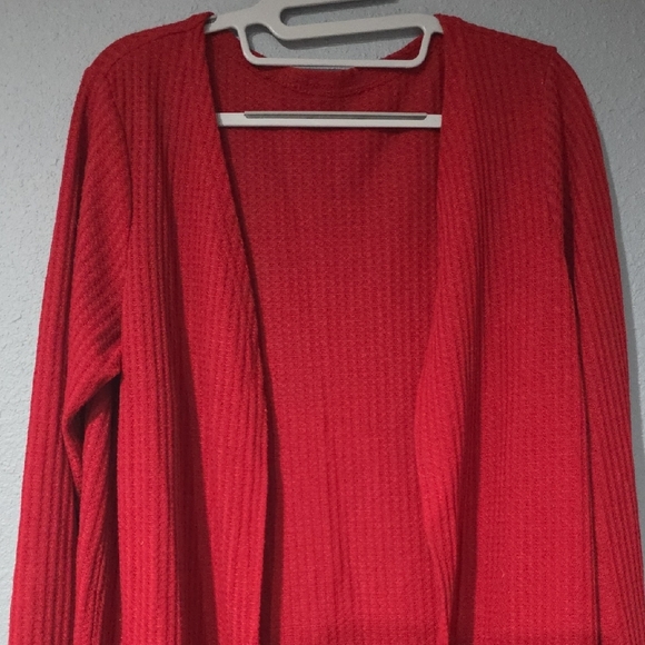 Women's Red Open Front Sweater - Picture 2 of 7